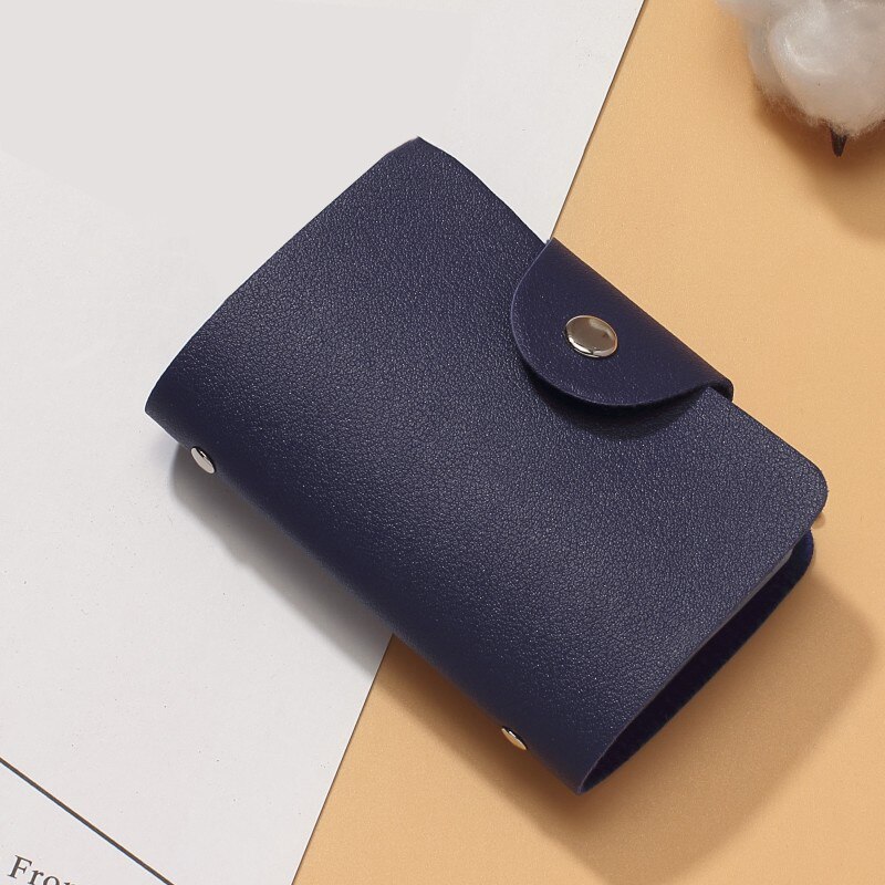 Pu Functie 24 Bits Credit Kaarthouder Effen Kleur Card Case Business Id Card Organizer Draagbare Mannen Vrouwen Portefeuilles Kaarthouder: navy blue