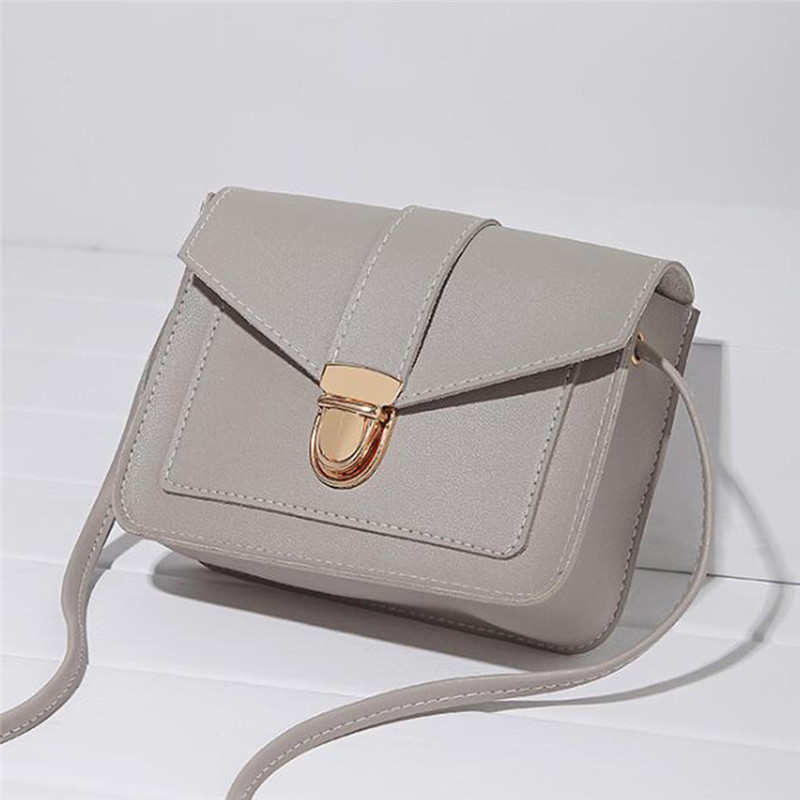 Dames schoudertas pu leer dames messenger bag dames pure kleur kleine klep vierkante tas clutch tassen handtassen: Grijs -3