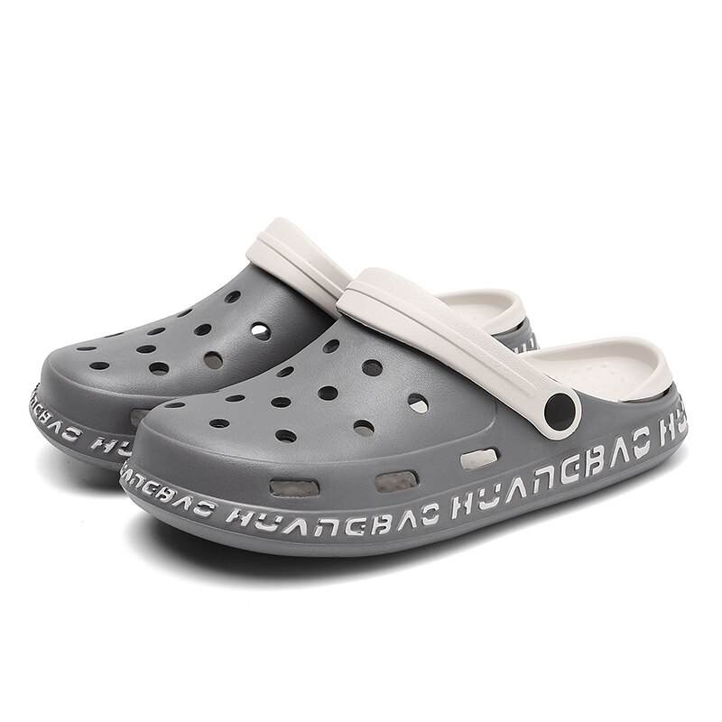 Sandals Men Crocse Shoes Crocks Rubber Clogs EVA Beach Sandals Garden Shoes Flat Sandals Slippers: gray / 7.5