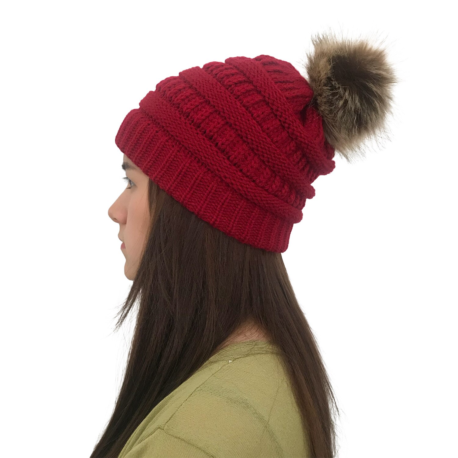 Casual mössor bubbelstickad unisex dam baggy beanie pom hatt dam vinter varm virkad stickad skidmössa hästsvans vanlig: C