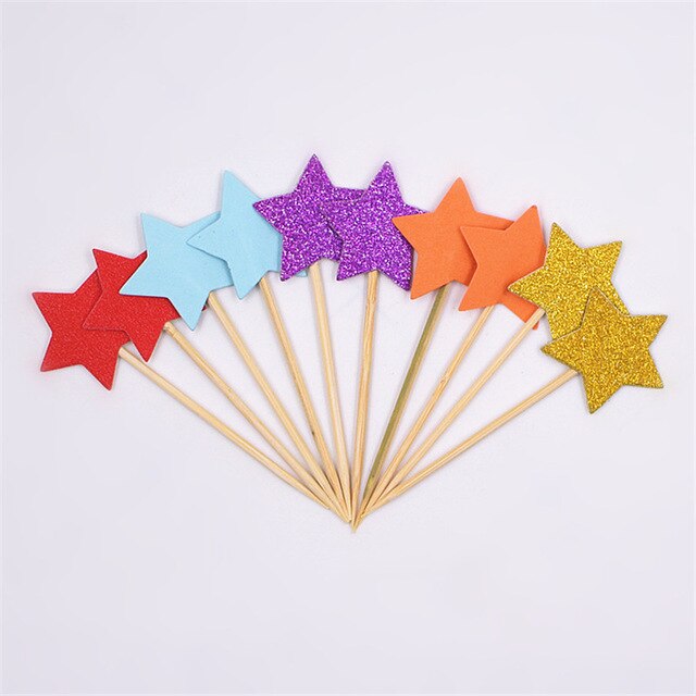 10pcs Mini Star Cupcake Toppers Birthday Cake Topper Cake Decoration Wedding Party Decorations Cake Flags Party Supplies: Multicolor 2