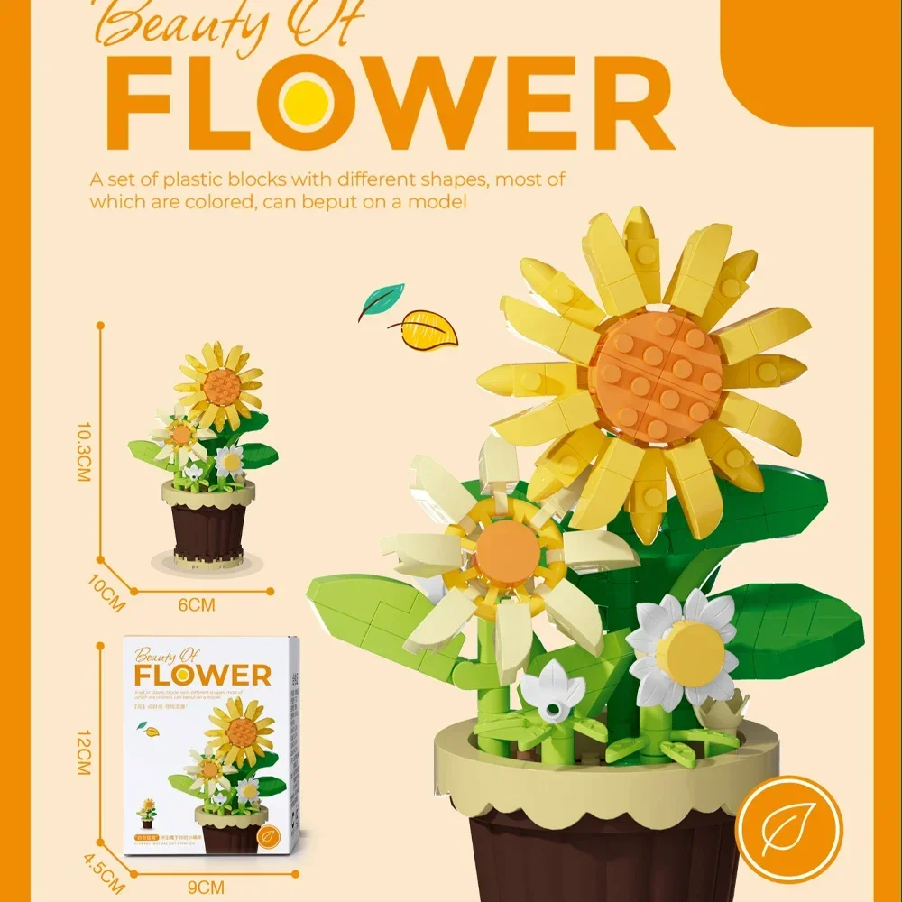 Mini Daisy Flower with Pot Micro Building Block Toy Intricate Floral Details Multiple Styles Available for Home and Office Décor: Lavender