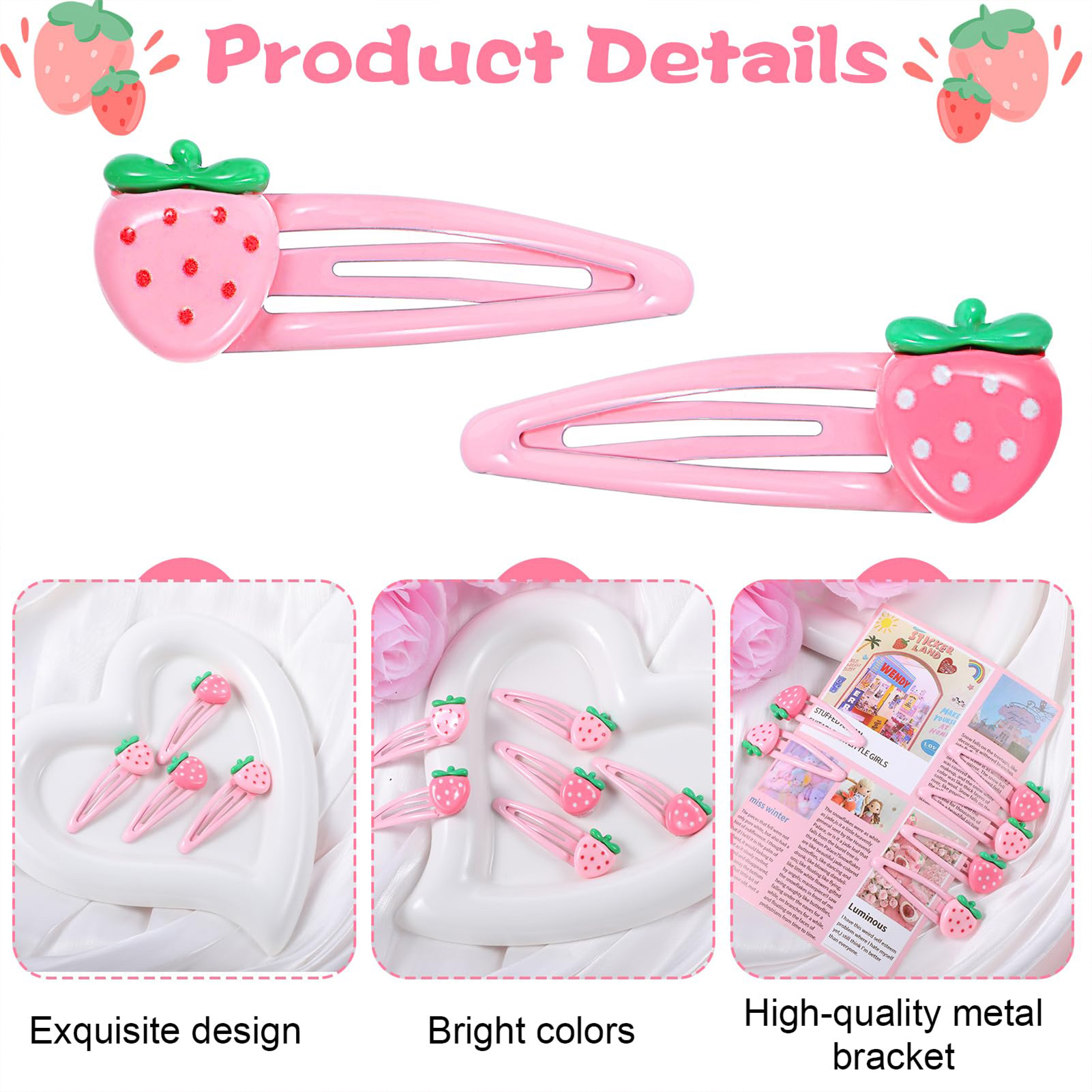 Children's Strawberry Hair Clip Pearlescent 3d Diamond Inlaid Strawberry Hair Clip/headband Lovely Little Girl's Hair Accessory