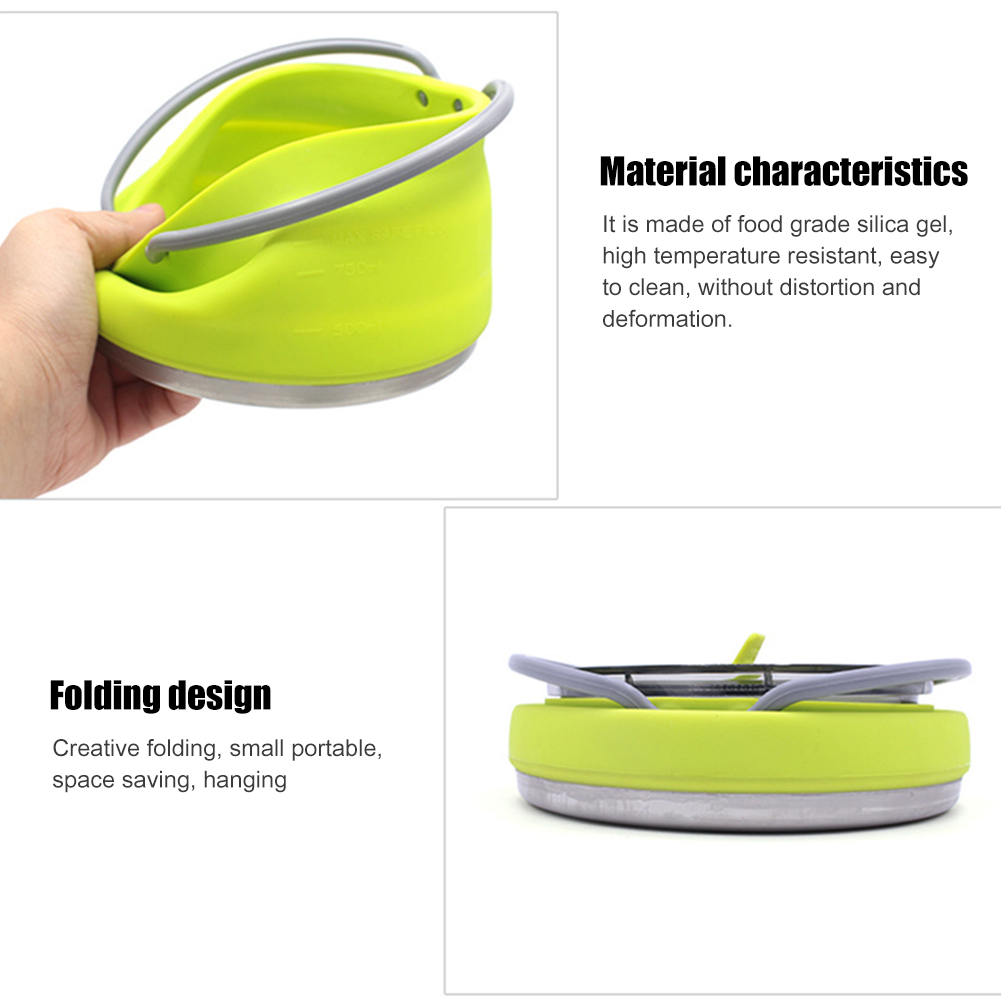 Portable Mini Boiling Water Pot Folding Silicone Kettle with Handle Water for Outdoor Camping Travel Self-Driving Tableware