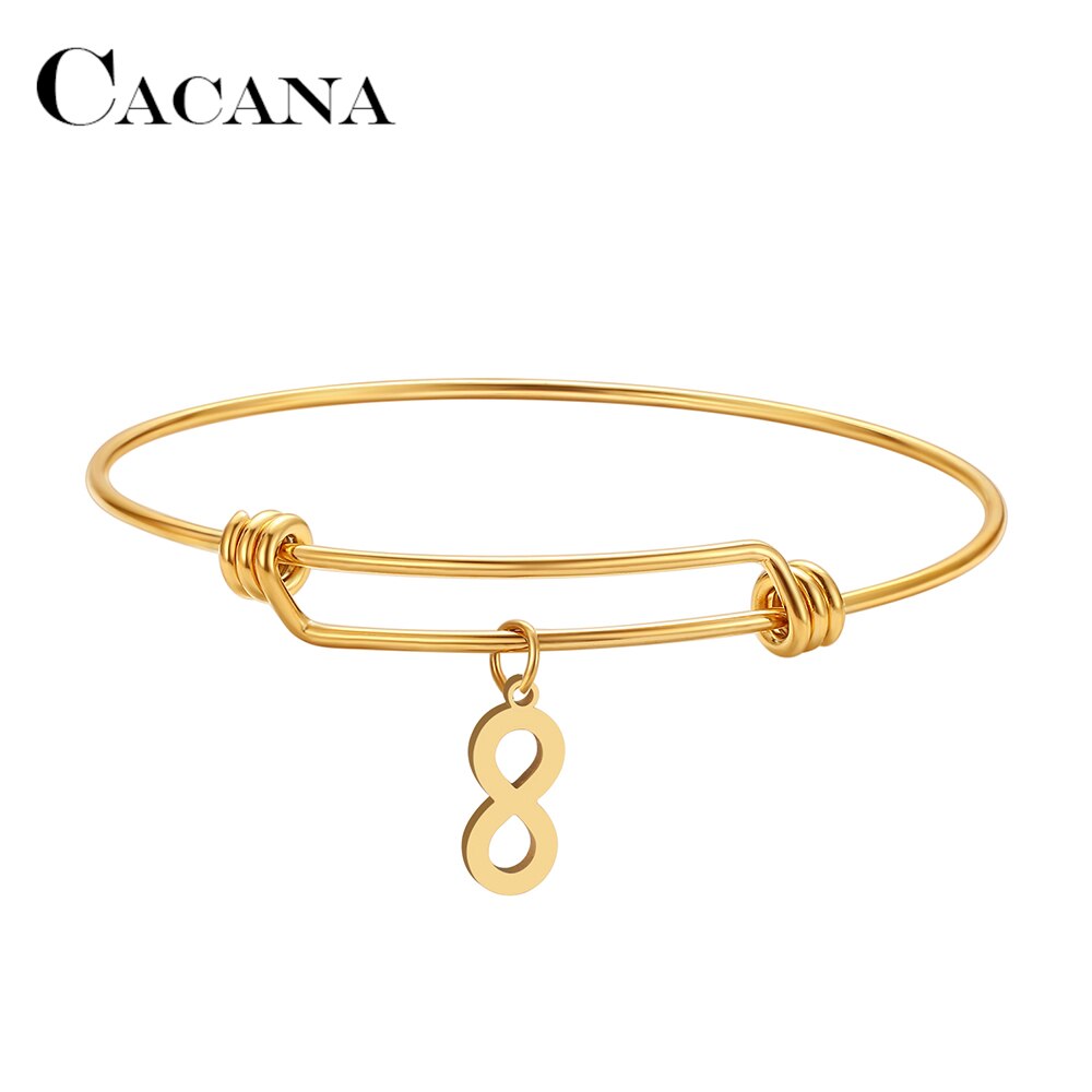 CACANA 316L Stainless Steel Adjustable Bracelet Gold Color Number "8" Simple Trendy Jewelry For Women Wedding Party N1986