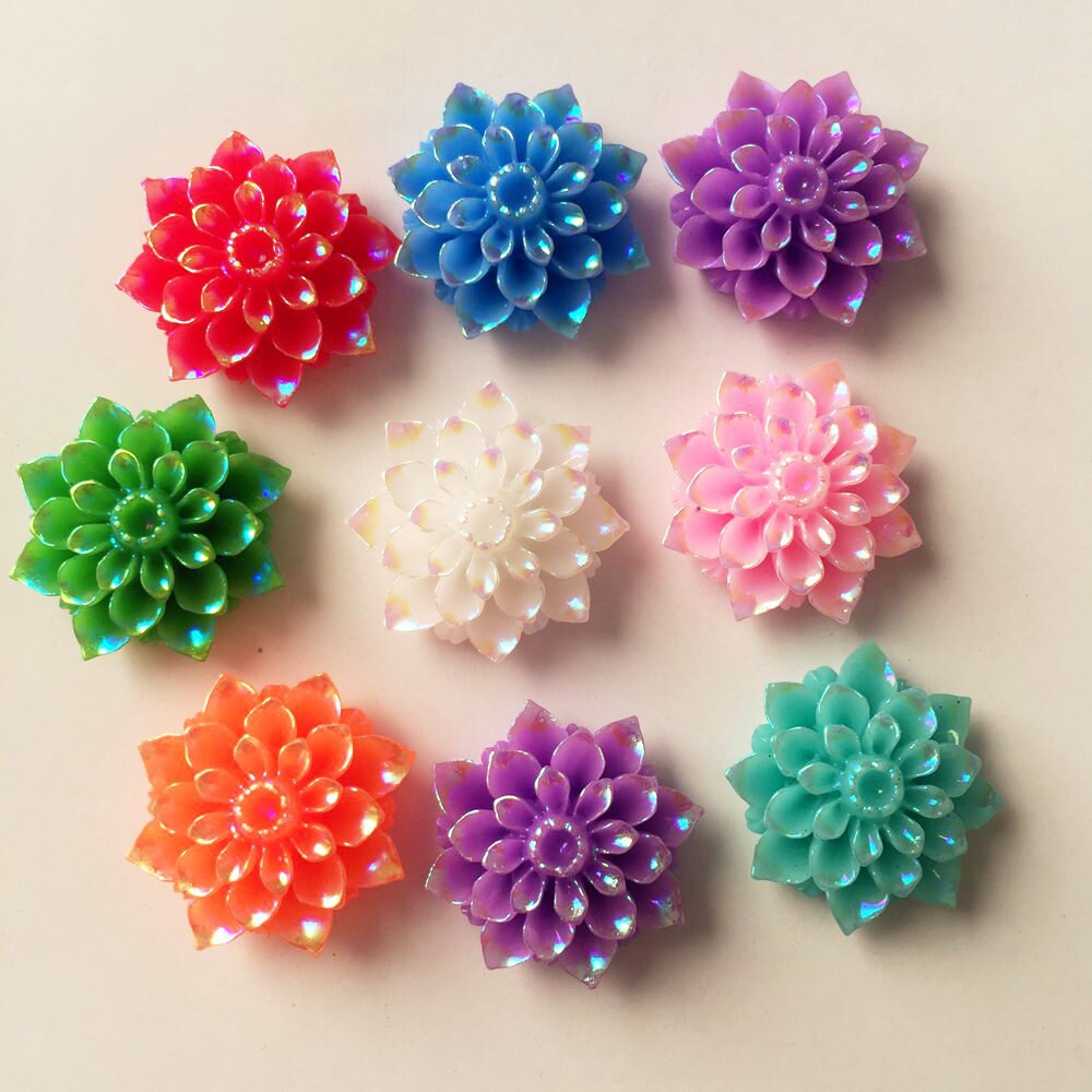 DIY 10pcs 20mm AB Resin Cute Flower Flatback Stone Wedding Buttons Craft Scrapbook Random Color Mixing R28A