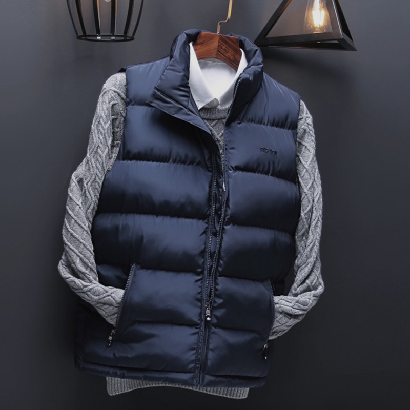 Männer Herbst Winter Jacken Westen Männlichen Winddicht Warme Wolle Baumwolle Weste Ärmellose Mäntel Beiläufige Weste: Blau / XXXL