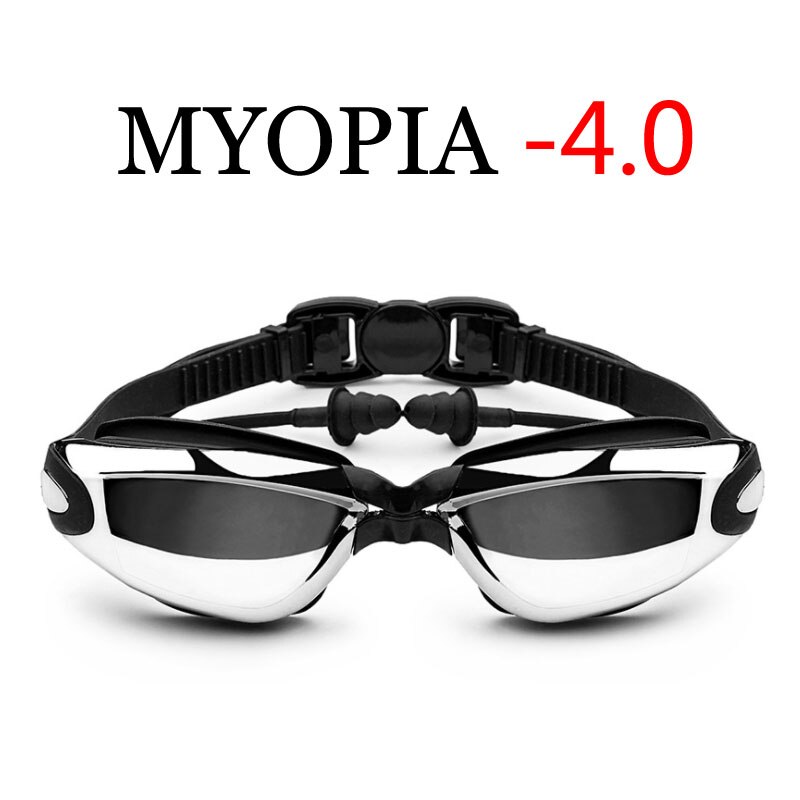 Óculos de natação para miopia, galvanizado, para piscina e profissional, à prova d&#39;água, para fórmula e natação, para mergulho: Black Myopia -4.0