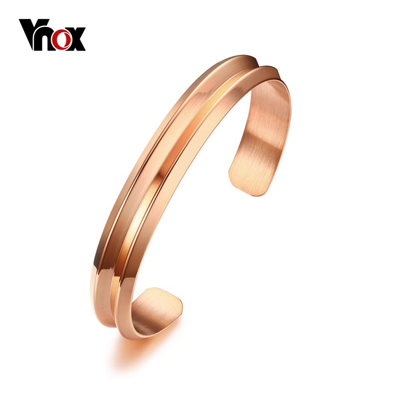 Vnox modisch Femme Armbänder & Armreifen Rose Gold-farbe Öffnen Manschette Armbänder für Frauen Partei Schmuck