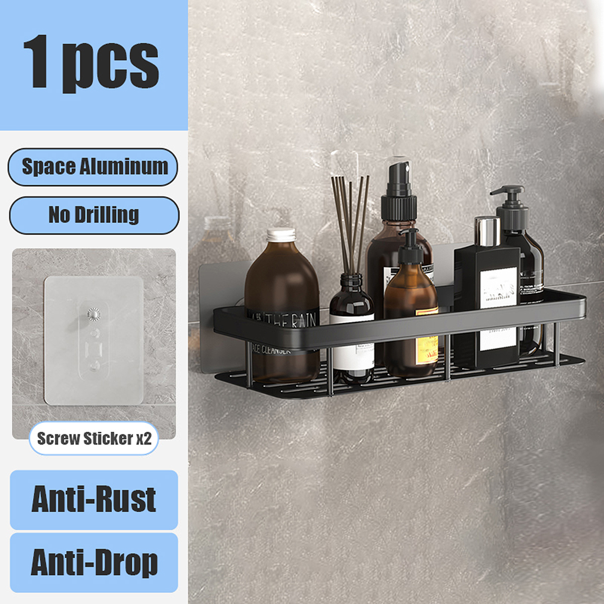 Badezimmerregal Ohne Bohren Aufbewahrungskorb Waschtisch Weltraumaluminium Lagerung Wandregale Dusch-Caddy-Rack: green