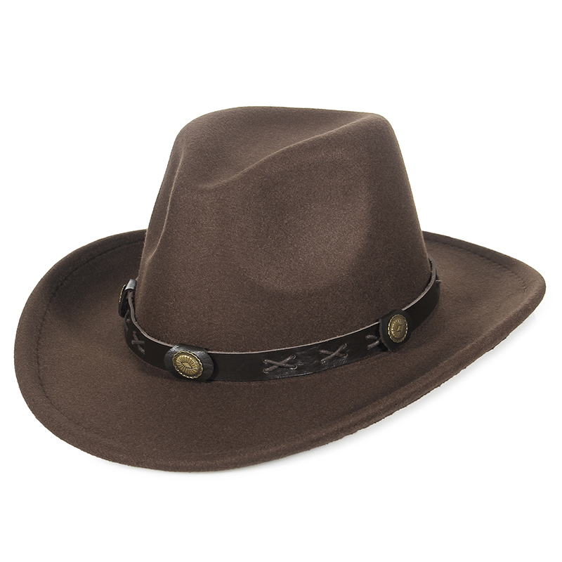 mujeres hombres sombreros de fieltro sombrero de vaquero occidental señora Sombrero Hombre pieza de Metal decoración vaquera Jazz gorras de sol tamaño 57CM