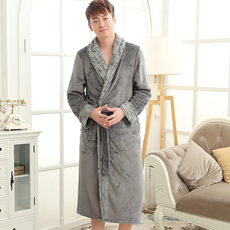 Op Liefhebbers Luxe Bont Zacht als Zijde Badjas Mannen Klassieke Lange Flanel Winter Warm Kimono Badjas Mannelijke Dressing gown Robes