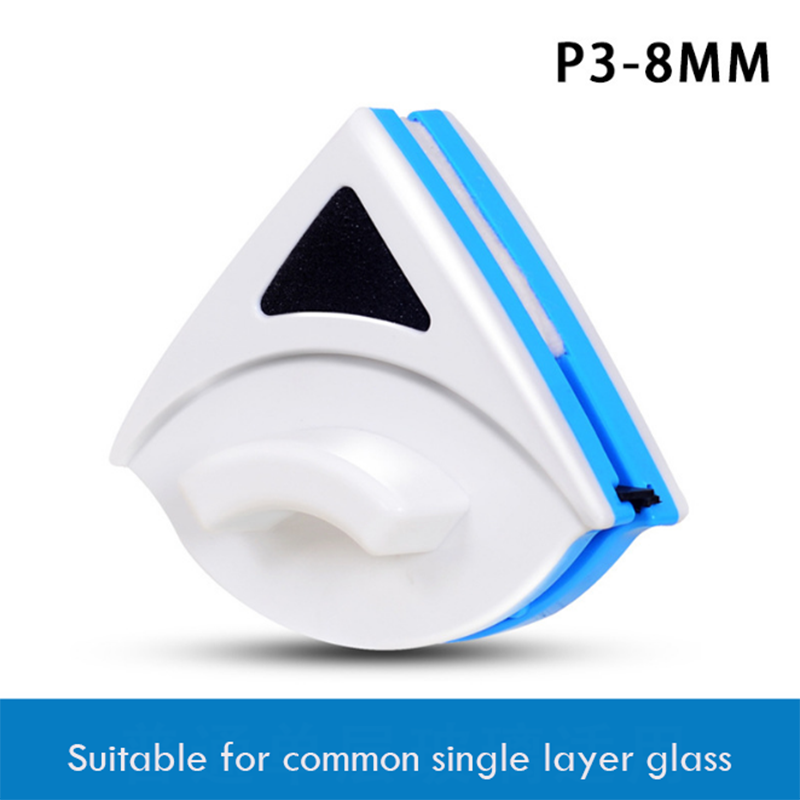 Magnetisk vinduesrengøringsbørste vinduesviskerrenser dobbelt side magnetisk børste vinduesglasbørste til vask: Blå  p3-8mm