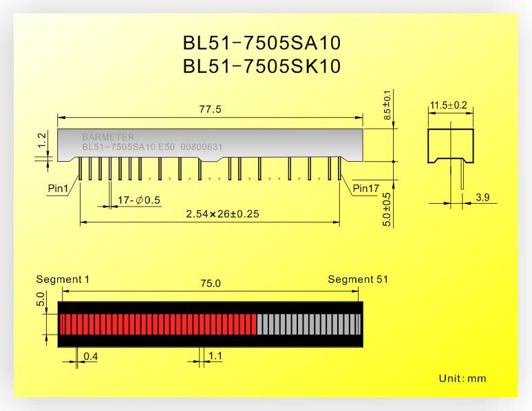 LED 51 Segment 75mm LED Light Column Display Device Red Color