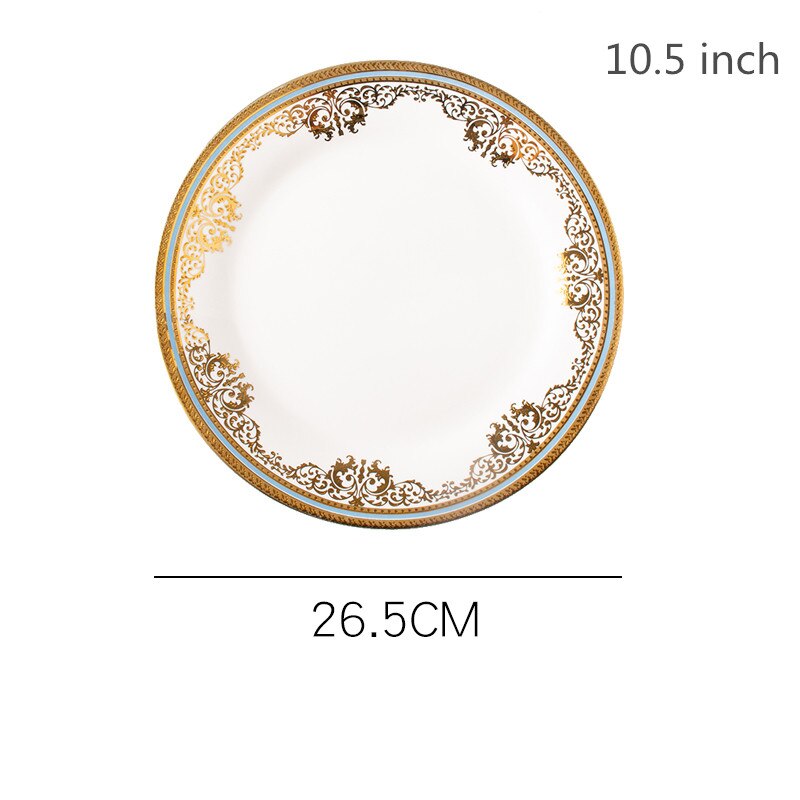 European Style Gold Side Steak plates Retro Tableware Western food plates Dessert Tray Kitchen Dinner Ceramic Pasta plates: B1  10.5 inch