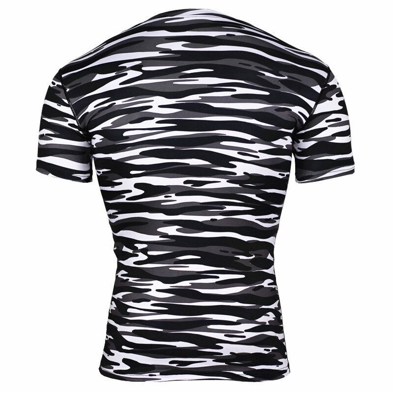 Zebra Compression Skin Tight Shirts Men MMA Rashguard Keep Fit Fitness Short Sleeves Base Layer Weightlifting Elastic Tshirt