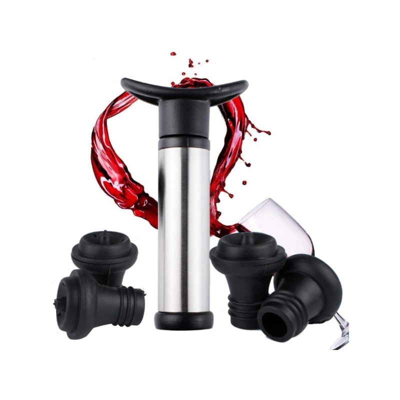 Conjunto de economia de vinho a vácuo, preservador de bomba com 4 rolhas de vinho a vácuo para vinho branco/cerveja, aço inoxidável, mantém o vinho fresco