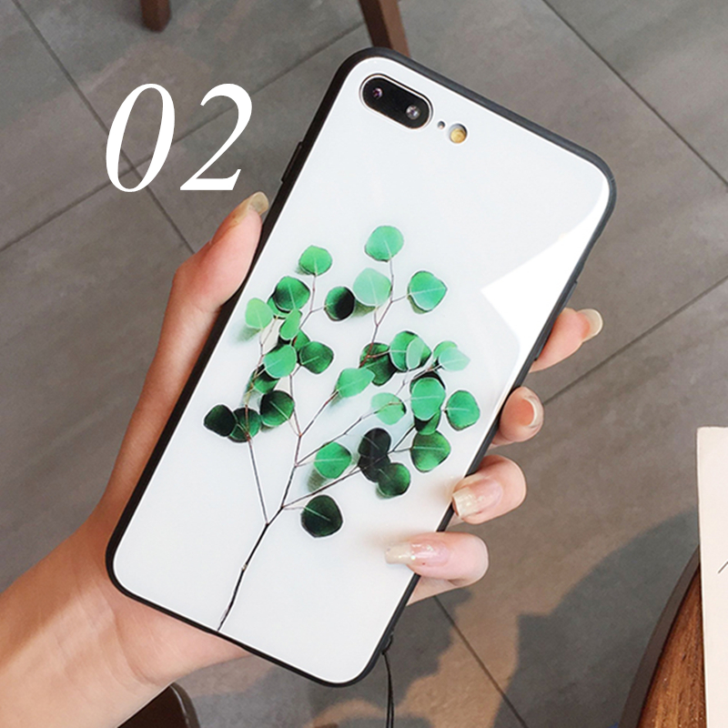 Tempered Glass Case For Meizu 15 16 16s case Simple Glossy Green plant Peony Hard Cover For Meizu 16 16th 15th 16s Phone Casing