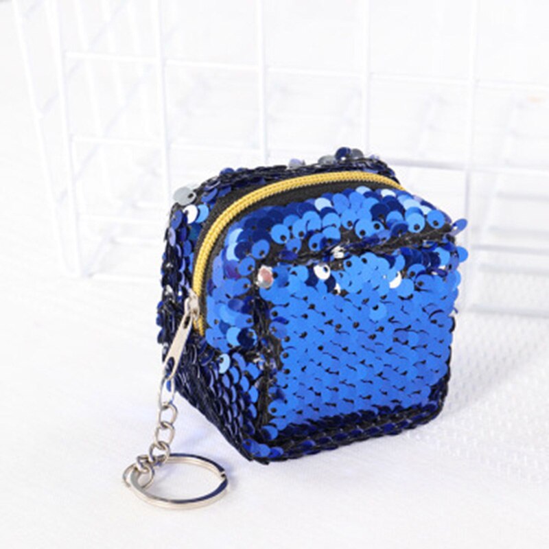 Sequins Coin Purse Small Wallet Zipper Mini Three-dimensional Girls Women Handbag Wallet Cartera Mujer: Blue