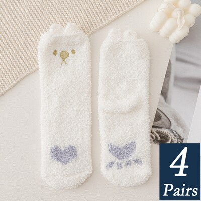 4 pary damskie zimowe ciepłe skarpetki różbyć winnym cukierki jednokolorowe miękkie puszyste skarpetki z owczej skóry gruby koralowy aksamit zamazany długie skarpety frotte: 9