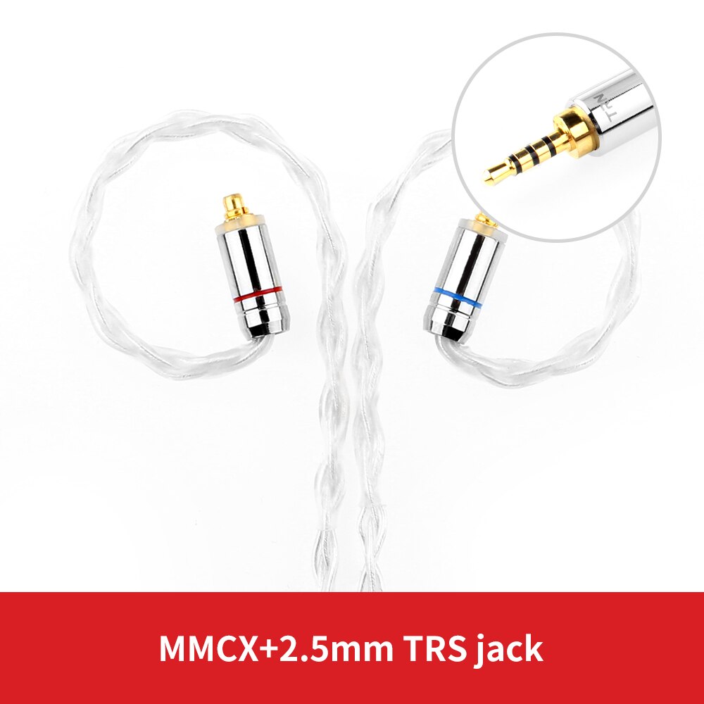 TRN T3 Cable de plata pura de 8 nucleos 2,5/3,5 MM con conector MMCX/2 pines Cable mejorado para TRN V90 V80 KZZS10 AS10 CCA C16: MMCX 2.5MM