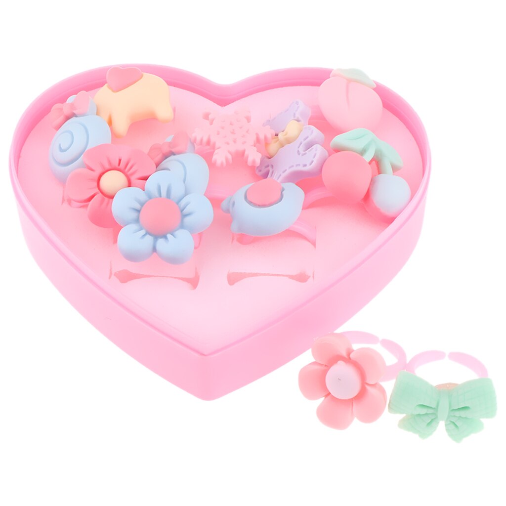 12 stykker søde fingerringe legetøj med en hjerteformet kasse, perfekt til piger