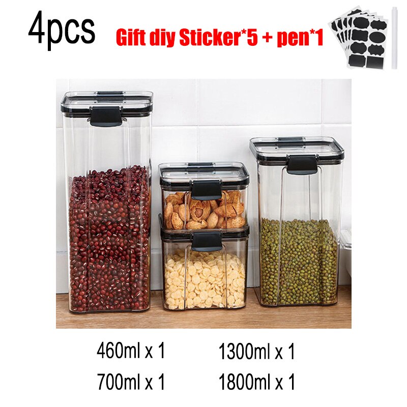 1300ml PET Plastic Food Containers Stackable Transparent Grain Food Storage Box Kitchen storage jar Noodles Sealed Containers: set-A