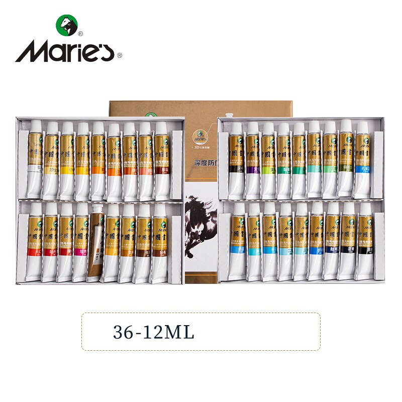 Marie&#39;s Chinese Painting Pigment Color Tubes Watercolor Sets 5/12ML 12/24/36 Colors for Students, Beginners and Painting: 36 Colors-12ML