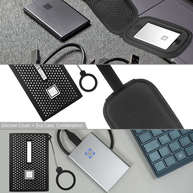 Shockproof Carrying Case + Silicone Cover Combo for Samsung T7 Touch SSD 500GB 1TB 2TB External Solid State Drives