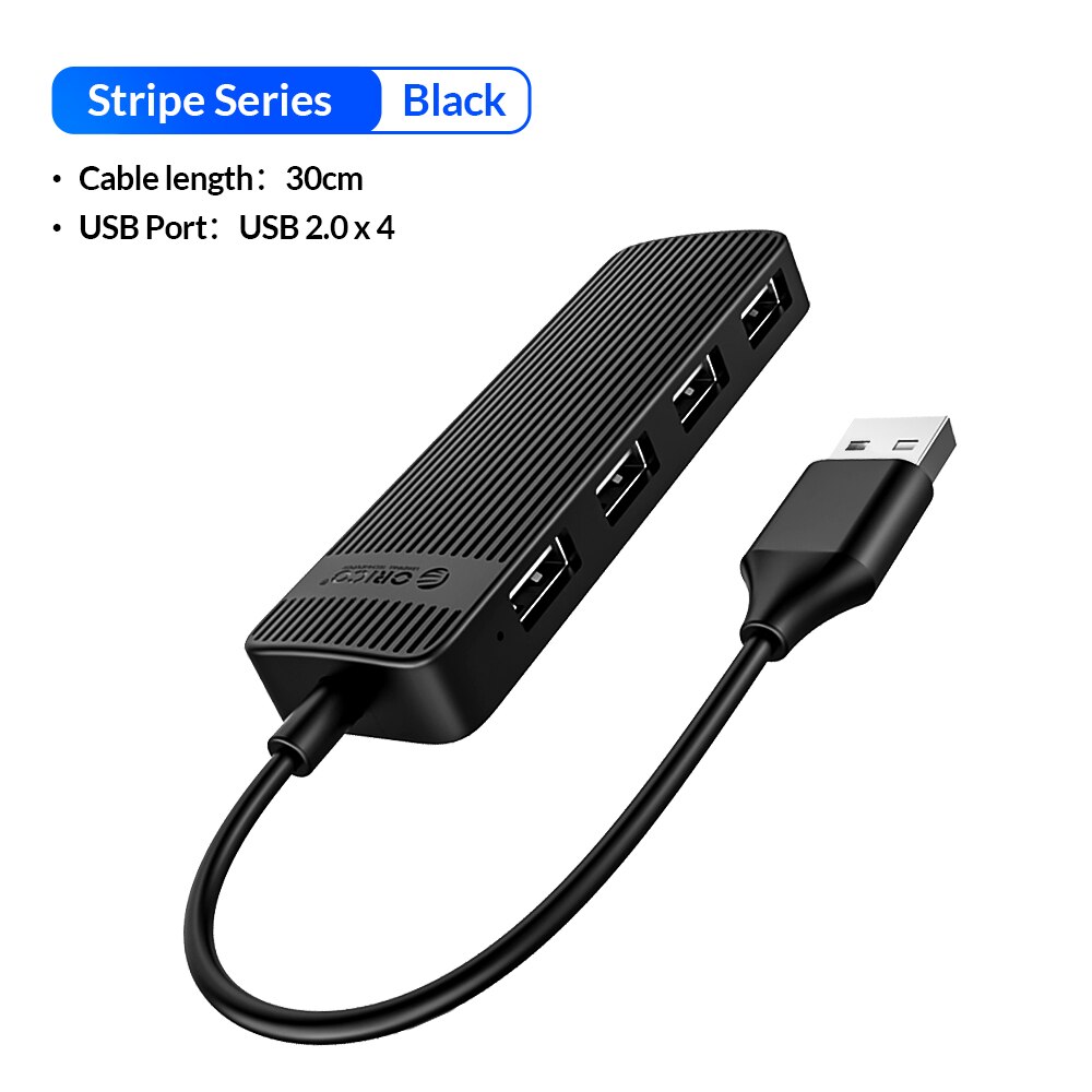 ORICO 4 Port USB HUB USB 2.0 HUB Ultra Slim Data HUB ABS Mini USB Splitter laptop accessories Hub USB for PC Computer Notebook: Stripe Black