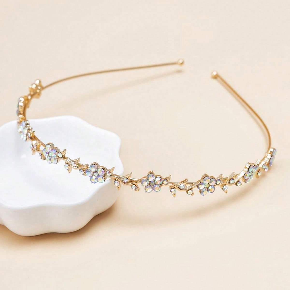 Bloemenhoofdband met strass-steentjes, haarversiering voor dames: Goudkleurig
