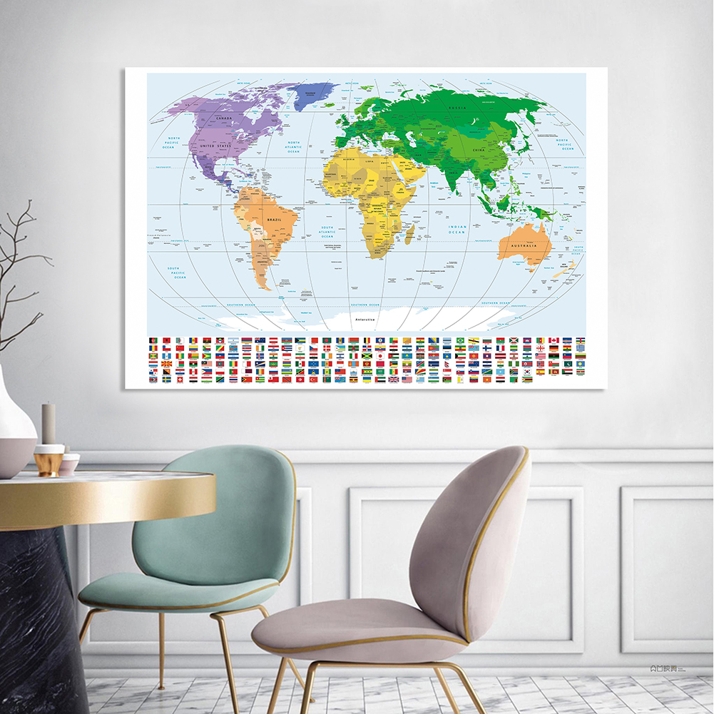 7*5 Feet The World Political Map with National Fla... – Grandado
