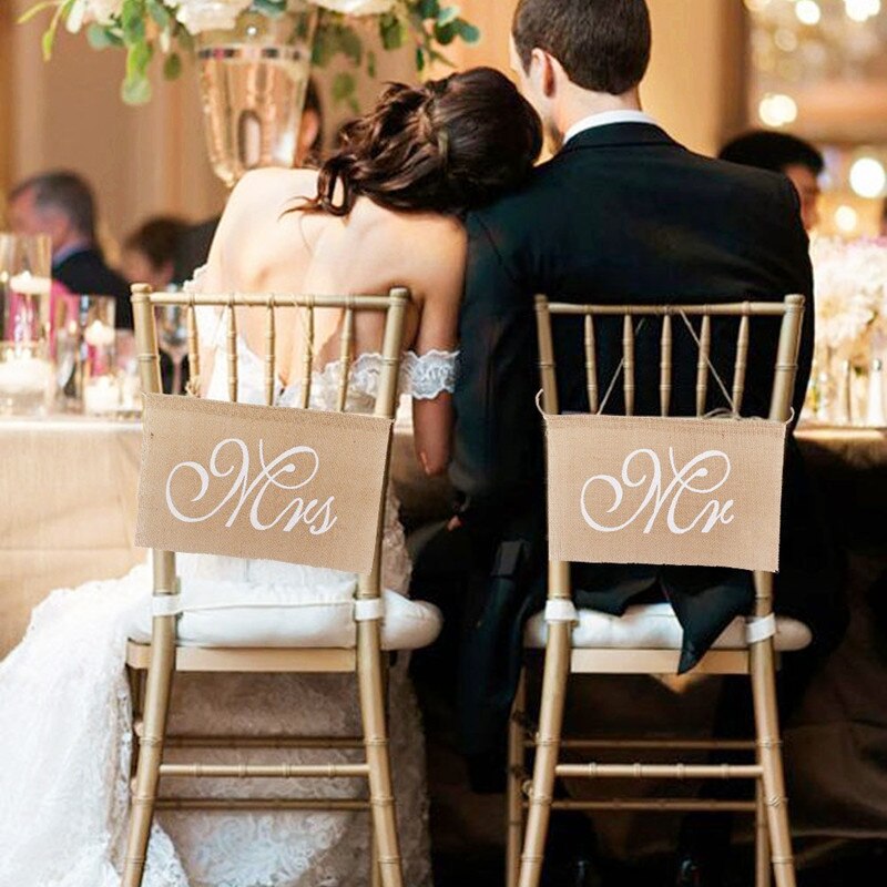 2 stk / pakke mr & mrs burlap chair banner set fotografi skilte skilt rustik bryllupsfest dekorationer