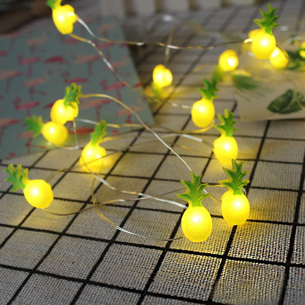 Guirnalda de luces 20 piezas luminosas hawaianas para decoración de fiestas, flamencos, unicornios, Cactus, suministros para LED en forma de piña: pineapple