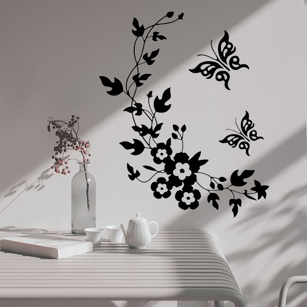 Wallpaper Black Butterfly Flower Wall Stickers Decal Home Decoration Removable home decor DIY 3d butterfly wall stickers#T2: Default Title