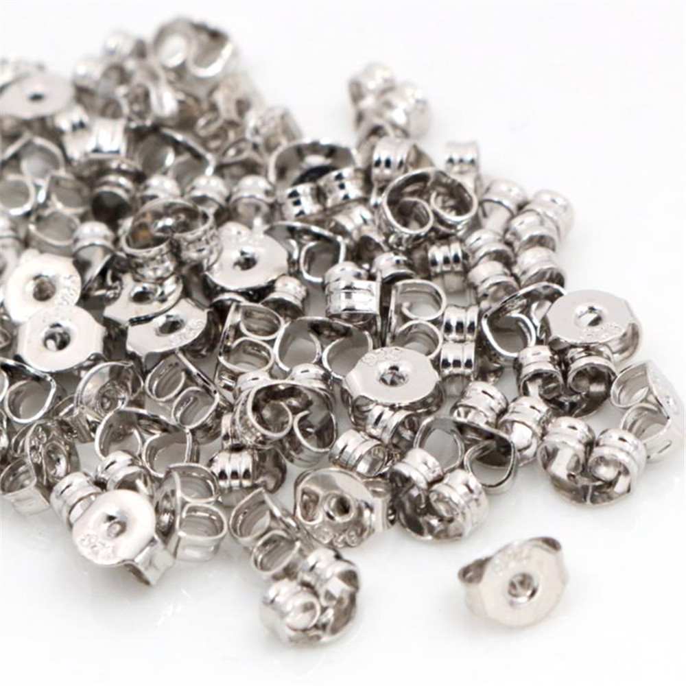 100pcs 925 Classic 6 Colors Plated Copper Metal Earring Back Plug Earring Settings Base Ear Studs Back: Rhodium