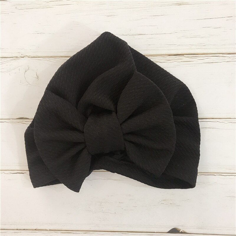 1pcs Solid Cotton Big Bow Hat Baby Kids Headbands Soft Comfortable Cat Turban Children Hair Accessories: Black