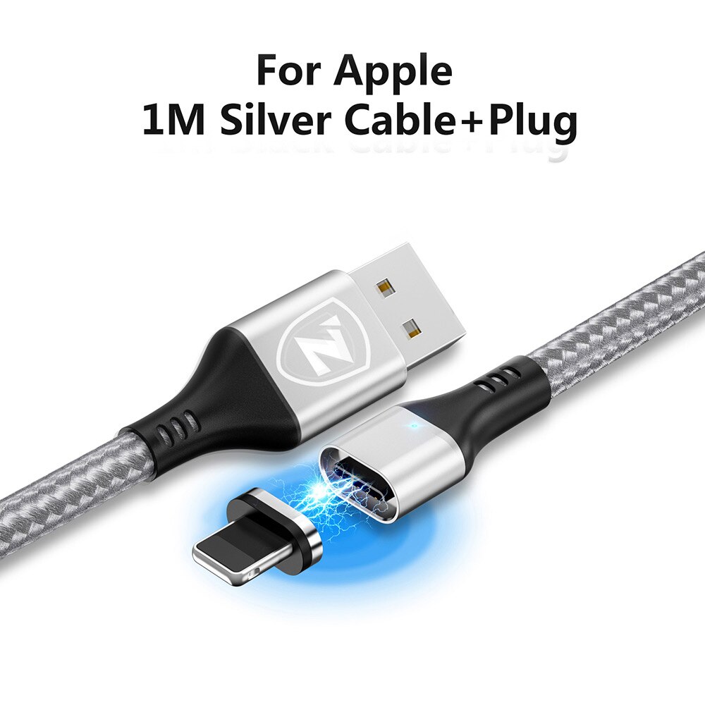 ZRSE Magnetic Micro Usb Cable For Iphone Samsung 3A Fast Charging Data Wire Cord Magnet Charger Usb Type C Mobile Phone Cable: Silver for iphone