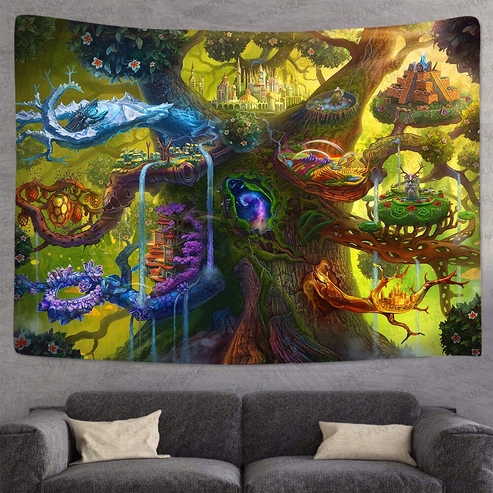 Simsant psykedelisk skovtræ tapestry livets træ kunsthængende gobeliner til stue hjem sovesal indretning: 2 tgtzyfs 402