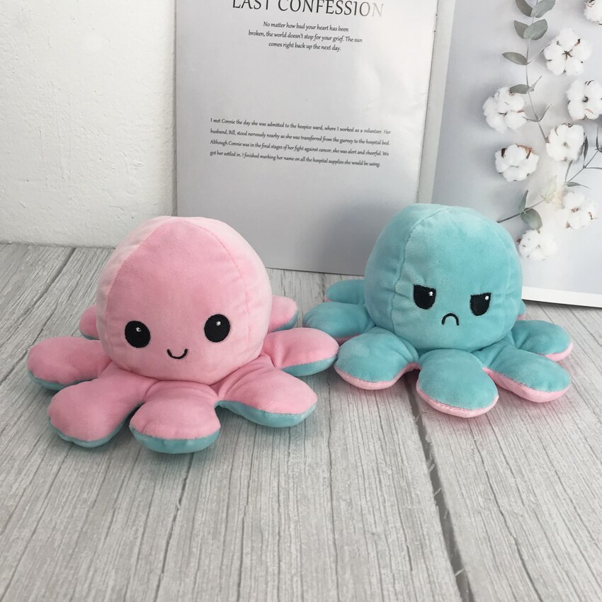 Flip Octopu Stuffed Plush Doll Different Sides To Show Different Moods Soft Simulation Reversible Plush Toy For Children