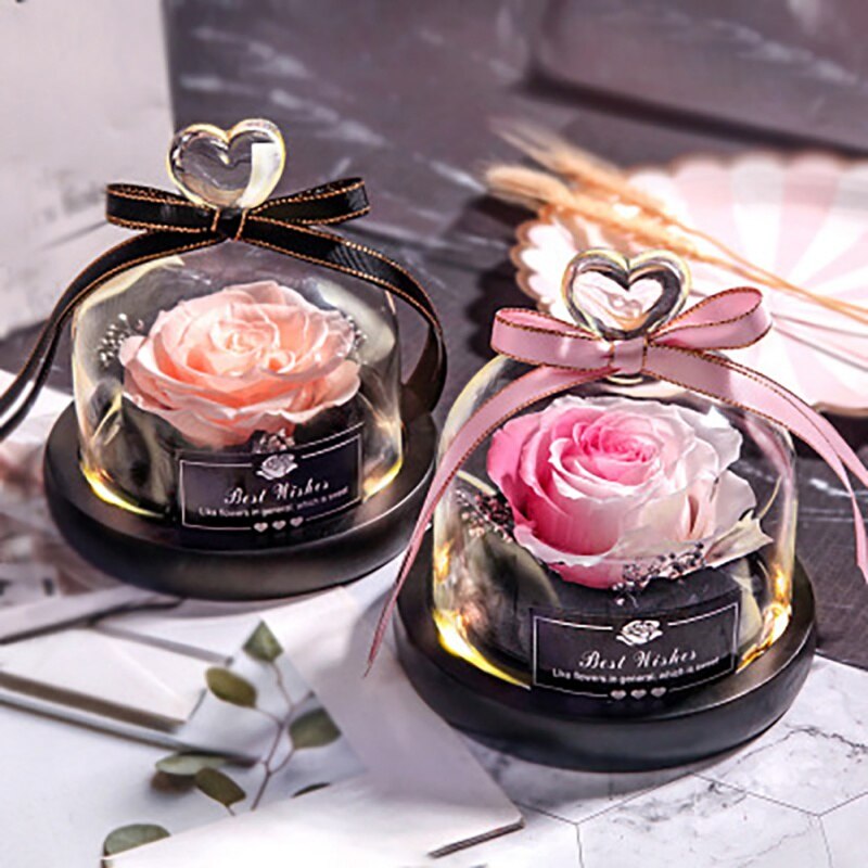 1 pc bevarede blomster evig rose med glasbetræk skønhed romantisk ros valentines jul