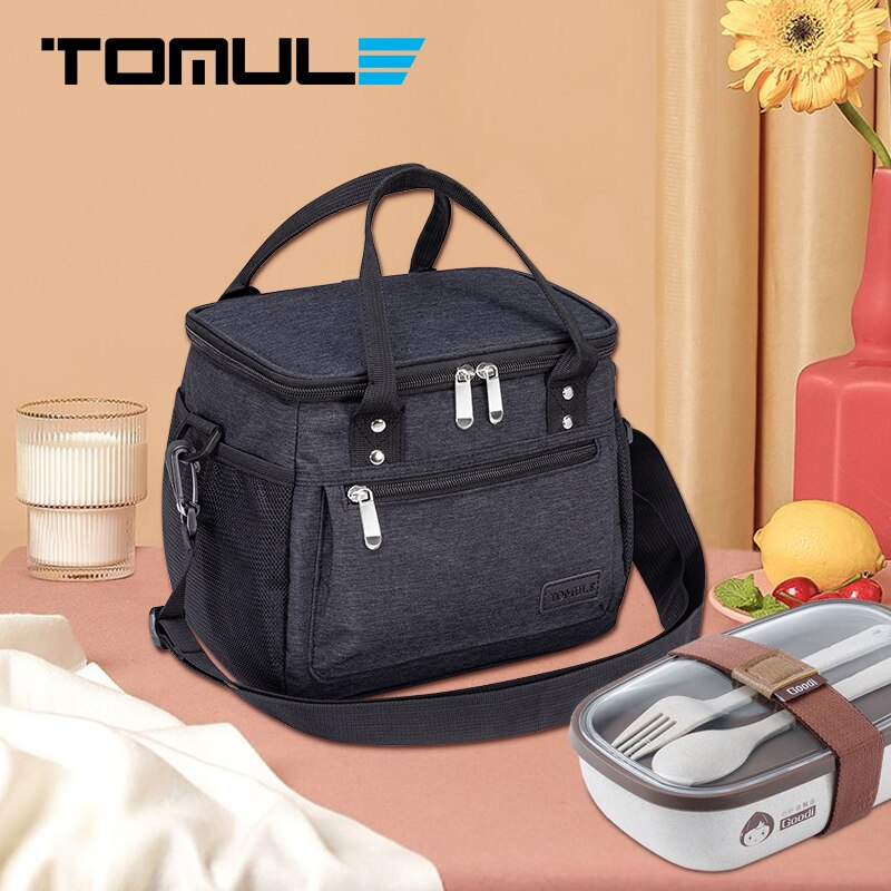 Tomule Thermische Geïsoleerde Lunch Tas Koeltassen Mode Picknick Draagbare Tassen Waterdichte Thermische Koeler Geïsoleerde Pack Black