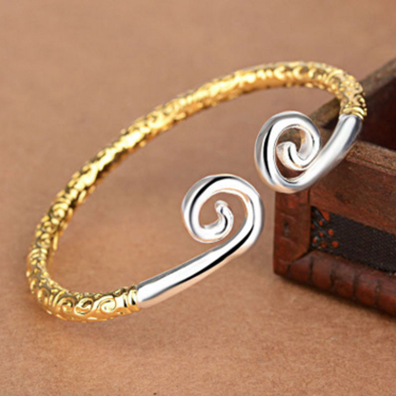 Pulsera de aro dorado para adolescentes, accesorios de estilo tradicional chino, brazalete Vikingo, brazalete para hombres y mujeres: Gold