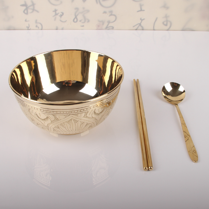 4-5-6 inch copper bowl rice bowl India imported pure copper bowl household tableware set copper chopsticks spoon noodle bowl: PureWhite