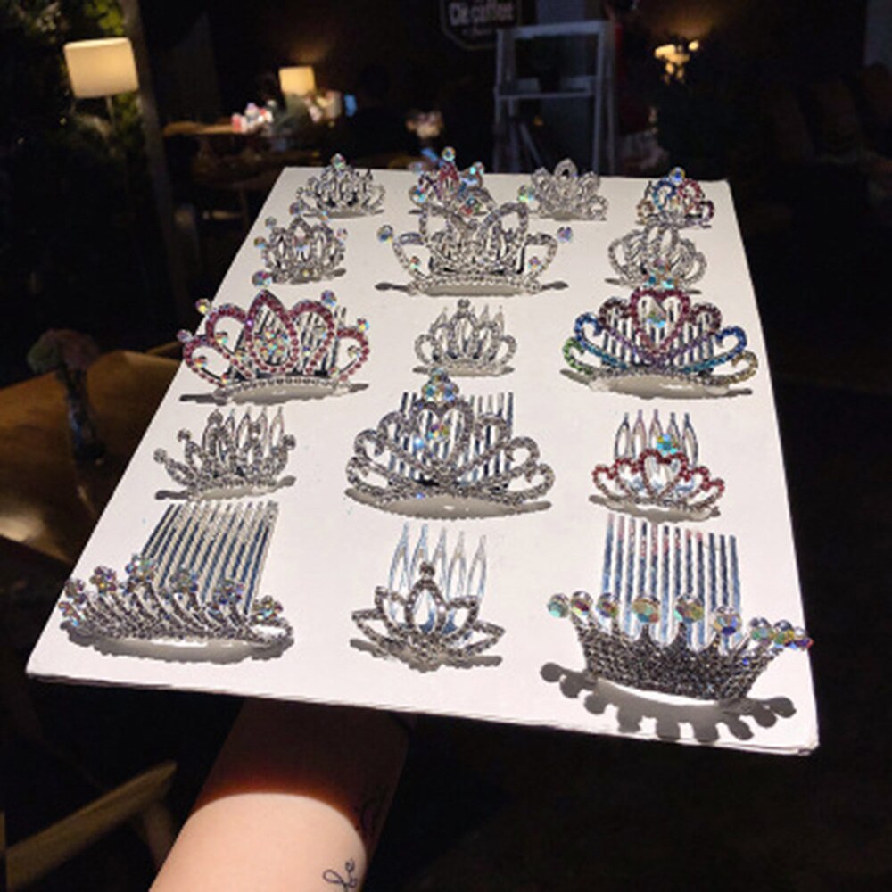 Mini Tiara Rhinestone Hair Clips Princess Crown Comb Costume Accessories For Princess Party Girls Hair Claw Hairpin Styling Tool