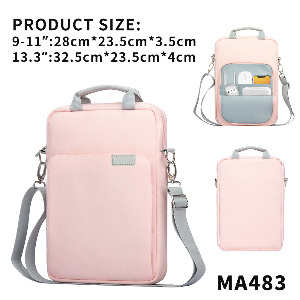 Tablet schoudertas voor iPad air pro 12,9 ", IPad Air 10,9" Surface Go 3/2 Galaxy Tab A 10, laptoptas handtas Birefcase: ELEVEN / Roze