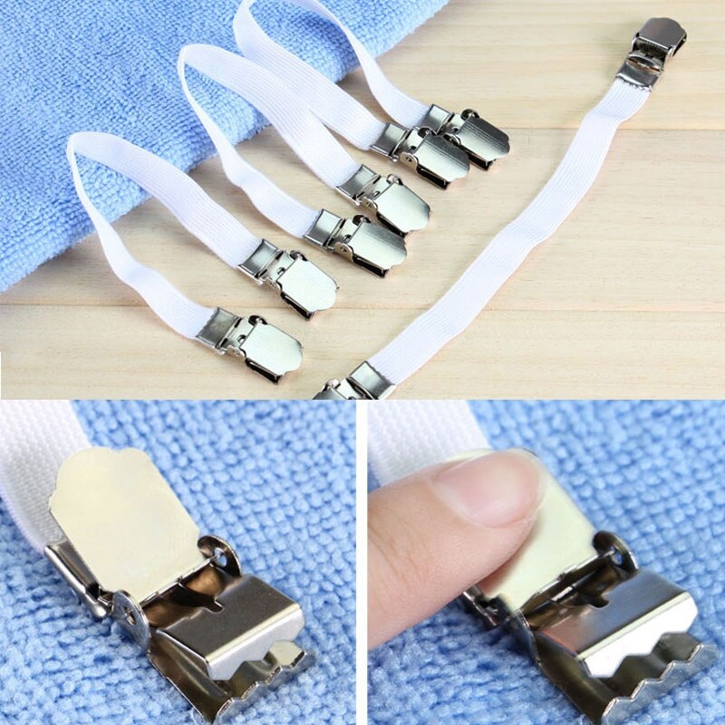 4 stks/set Bed Sheet Fasteners Clip Chroom Metalen Grijpers Matras Sterke Elastische Band Laken Houder