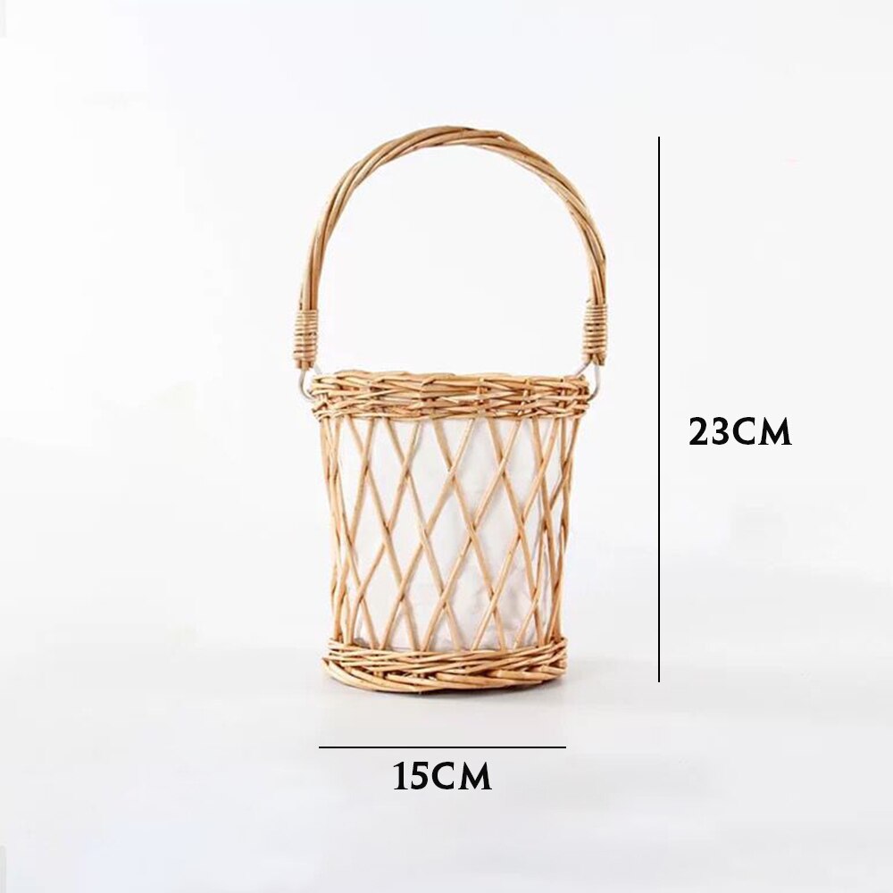 Practical Handmade Wicker Rattan Basket With Handle Decorative Garden Flower Pot Bread Fruit Storage Baskets Home Organizer
