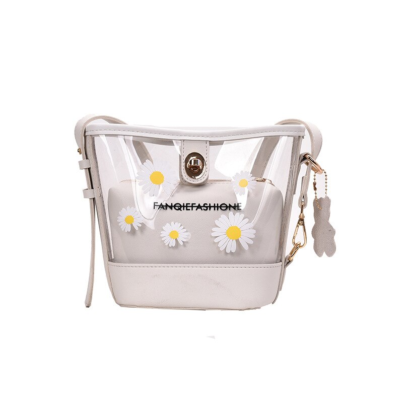 Frauen Tasche Sommer Koreanischen Stil transparent Verschiedene Größe Taschen Gänseblümchen Schulter/Crossbody-tasche: weiß