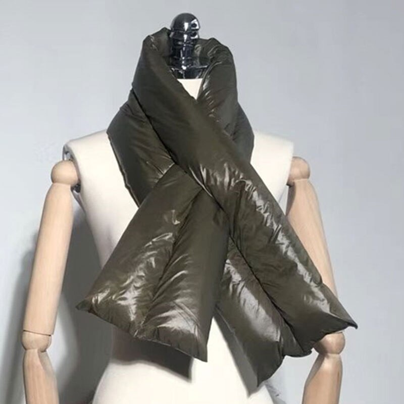 Zimowy puchowy szalik panie panowie wysokiej jakości lekkie ciepłe szaliki moda skrzyżowana Super miękka jednokolorowa chusta: zielony